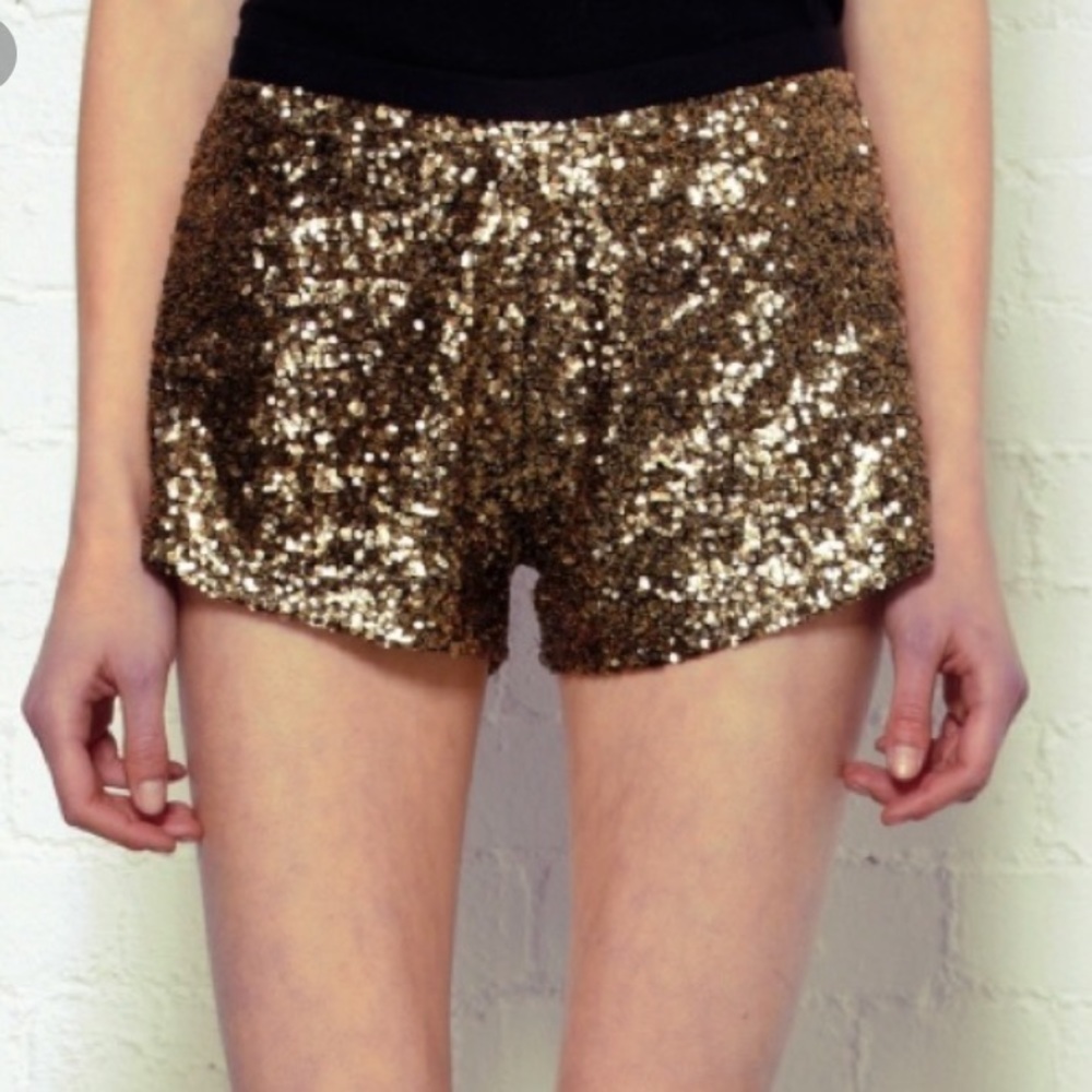 Zara Gold Sequin Elastic Waist Shorts, Sz Sm